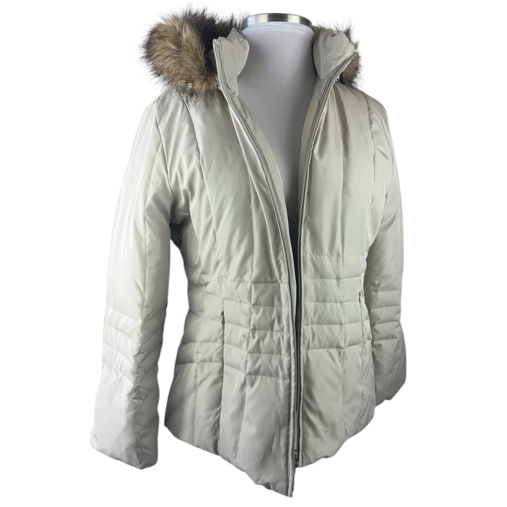 Calvin Klein Down Puffer Coat Faux Fur Hood Beige Full Zip Women's Size XL - Picture 4 of 15